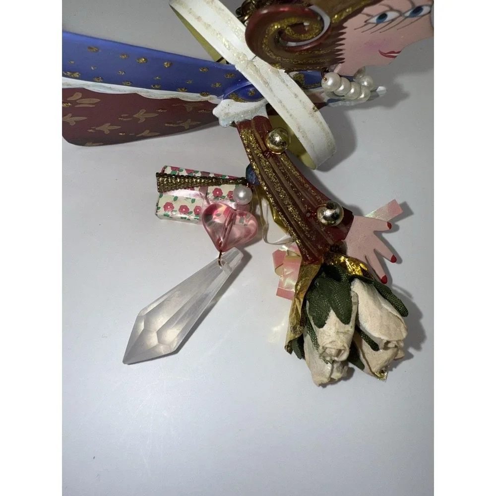 Vintage Kurt Adler Flying Queen Ornament Mixed Media Wood Metal Pearls RARE Y2K‎